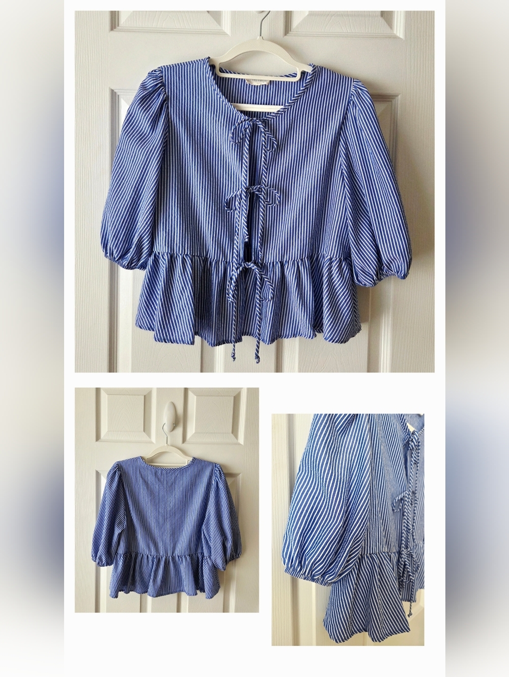 Blue Peplum Striped Blouse
